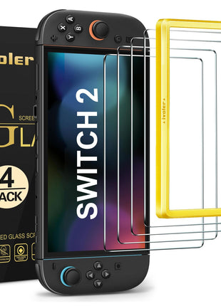 ivoler 4-Pack Tempered Glass Screen Protector Designed for Nintendo Switch 2 2025 with [Alignment Frame] Transparent HD Clear[Updated Version] Screen Protector for Switch 2 7.9''