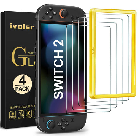ivoler 4-Pack Tempered Glass Screen Protector Designed for Nintendo Switch 2 2025 with [Alignment Frame] Transparent HD Clear[Updated Version] Screen Protector for Switch 2 7.9''