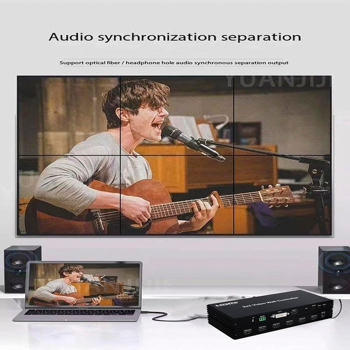 Video Wall Controller 2x3 1080P HDMI Video Wall Controller 2x2 2×1 1x2 3x2 1×6 6×1 5×1 4×1 14 Splicing Modes 1HDMI/1DVI in 6HDMI Out TV Wall Splicing Processor Support IR RS232 3.5mm Audio Out etc