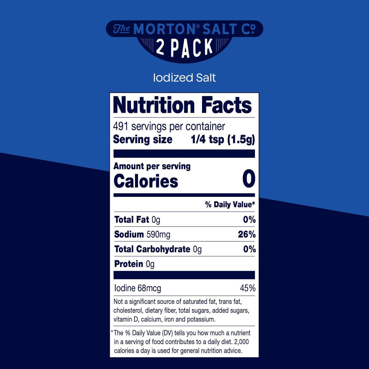 Morton Iodized Salt, All-Purpose, (26 oz), 2-Pack - All-Purpose, Perfect for Cooking & Table Use