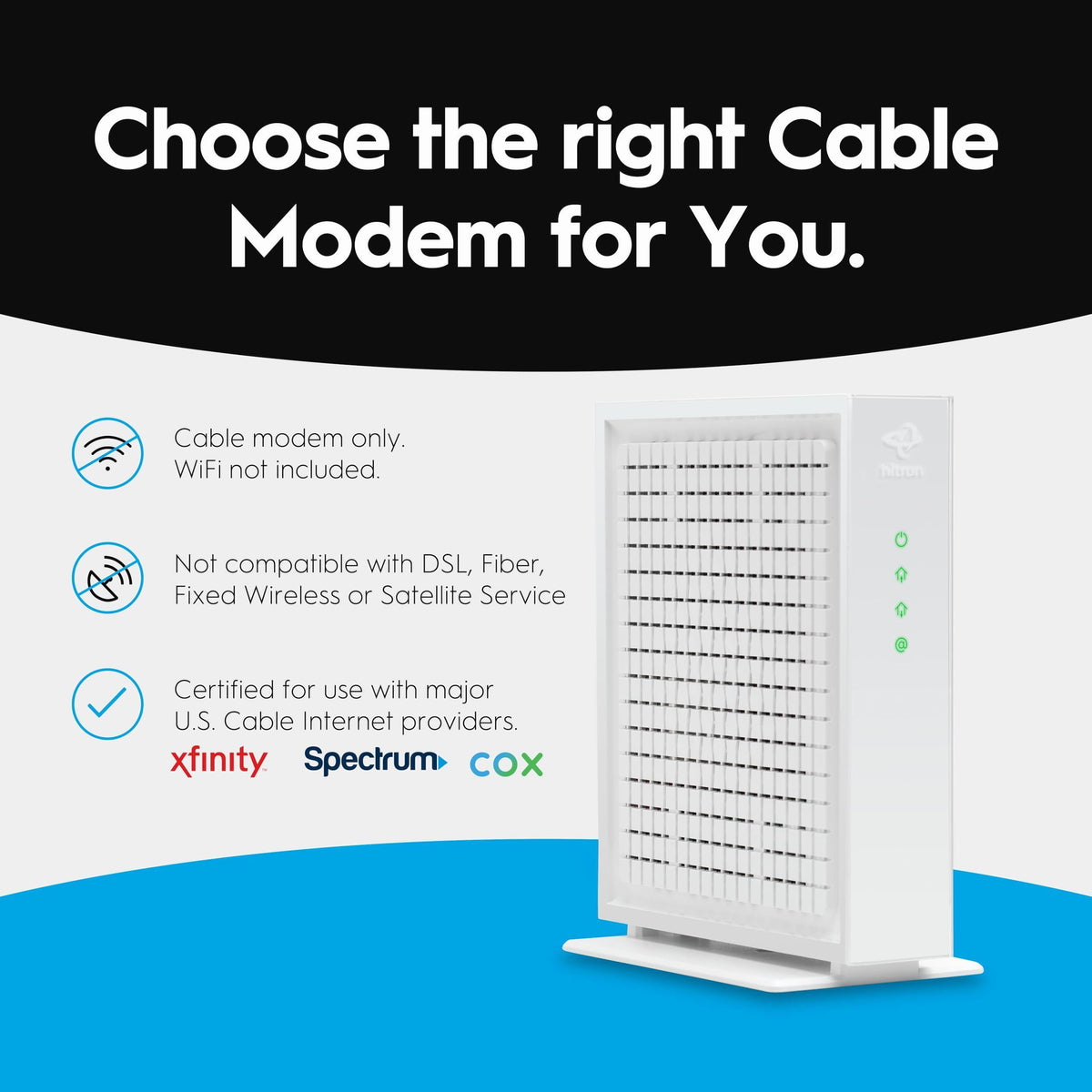 Hitron CODA56 Multi-Gigabit DOCSIS 3.1 Modem | 2.5 Gbps Max Internet Speeds | Certified with Xfinity, Charter Spectrum, Cox | 2.5 Gbps Ethernet Cable Modem ONLY | Requires Separate WiFi Router