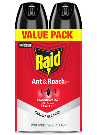 Raid Ant & Roach Killer 26, Fragrance Free Bug Killer for Home Use, Kills Bugs on Contact, 17.5 Oz, 2 Count
