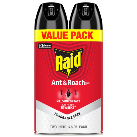 Raid Ant & Roach Killer 26, Fragrance Free Bug Killer for Home Use, Kills Bugs on Contact, 17.5 Oz, 2 Count
