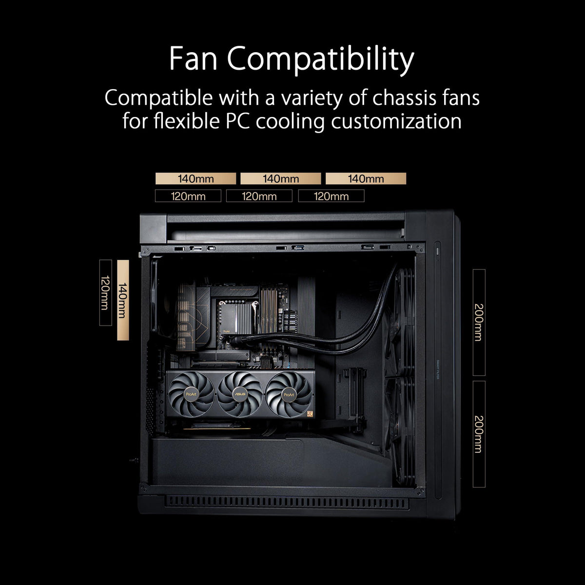 ASUS ProArt PA602 E-ATX Computer Case 420mm Radiator Support, Dual 200mm Built-in Fans, Front Panel IR dust Indicator, Power Lock Latch, Tool-Less PCIe mounting & GPU Holder, 20Gbps USB-C Front I/O
