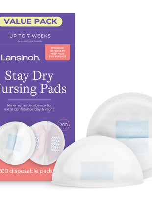 Lansinoh Stay Dry Disposable Nursing Pads, Soft and Super Absorbent Breast Pads, Breastfeeding Essentials for Moms, 200 Count