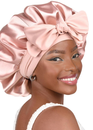 YANIBEST Silk Bonnet for Sleeping Women Satin Bonnet Double Layer Satin Lined Hair Bonnet with Tie Band Curly Hair Blush Pink
