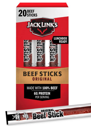 Jack Link's Beef Sticks, Original - Protein Snack, Meat Stick with 6g of Protein, Meat Snack Sticks Made with 100% Beef, Keto Friendly, Individually Wrapped - 0.92 Oz. (20 Count)