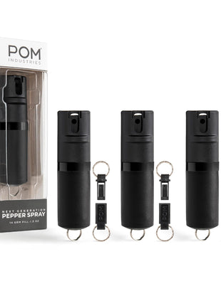POM Pepper Spray Keychain, Quick Key Release for Instant Access, Flip Top Safety, Maximum Strength OC Formula with UV Marking Dye, 25 Bursts, 10 ft Range, 0.5 fl oz