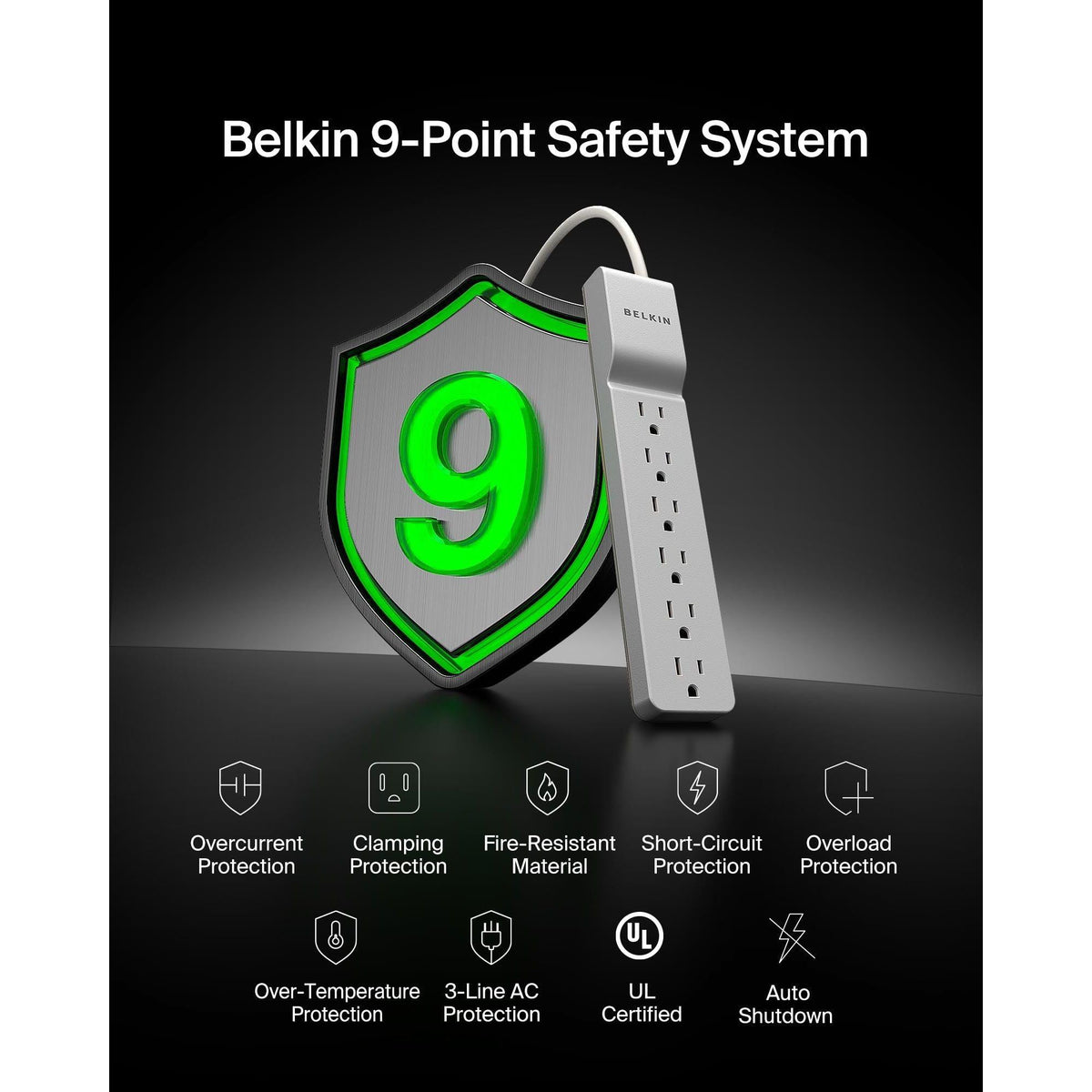 Belkin 6-Outlet Surge Protector Power Strip, 6ft Cord, 360° Rotating Plug - 1080 Joules Protection