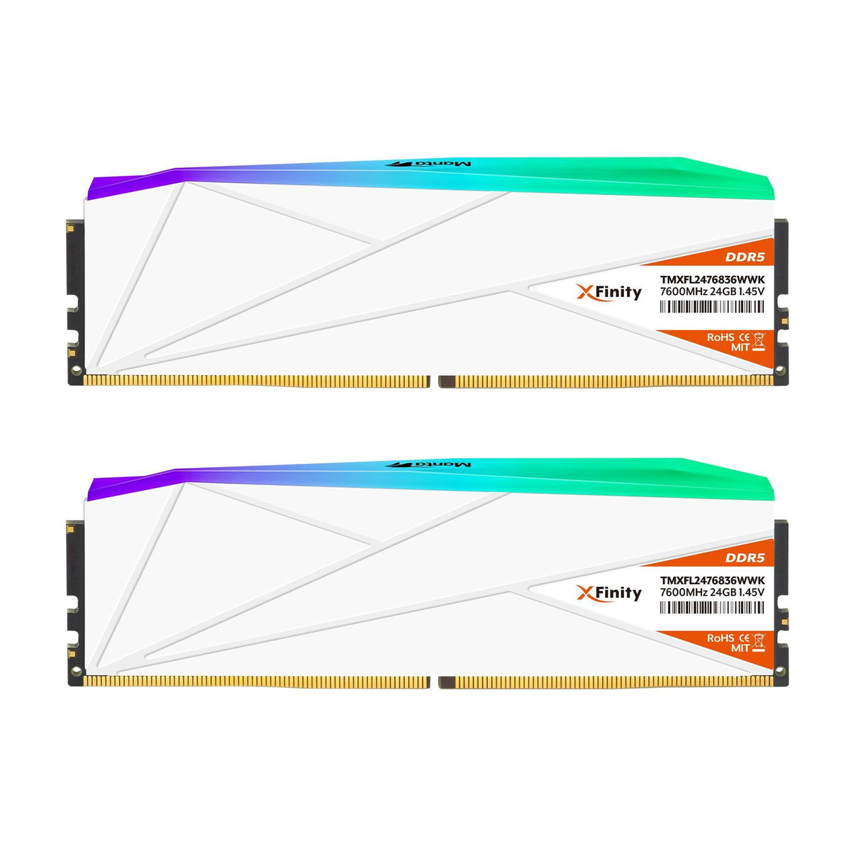 V-Color Manta XFinity RGB DDR5 48GB (24GBx2) 7600MHz CL36 1.4V RGB Gaming Desktop Upgrade RAM(Intel XMP 3.0 & AMD Expo Compatible) U-DIMM Memory Module SK Hynix IC - White (TMXFL2476836WWK)