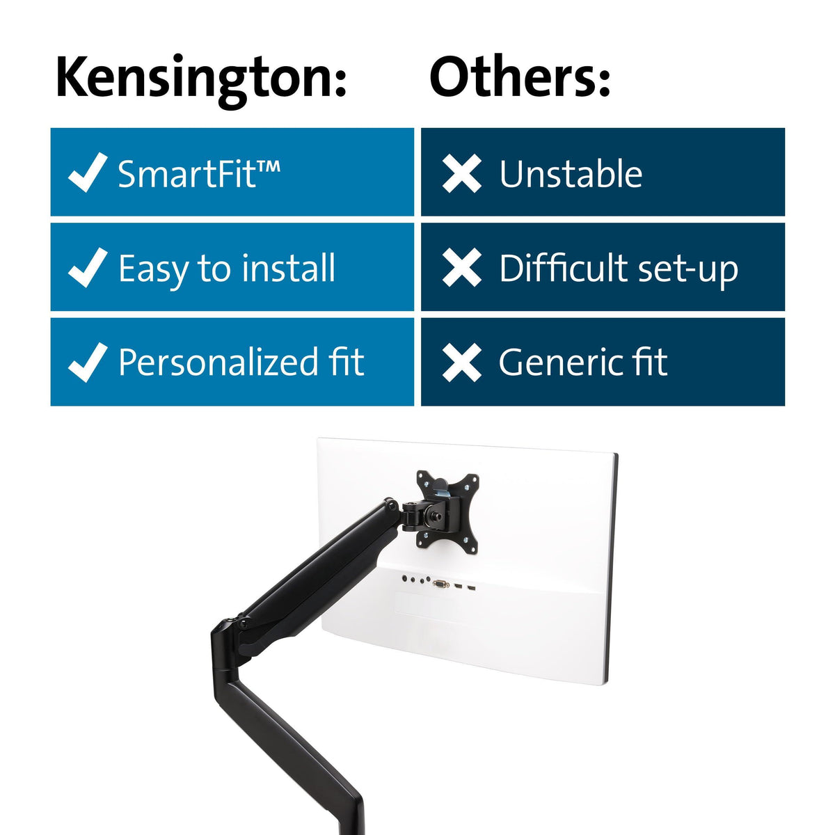 Kensington SmartFit One-Touch Height Adjustable Single Monitor Arm - Black (K59600WW)