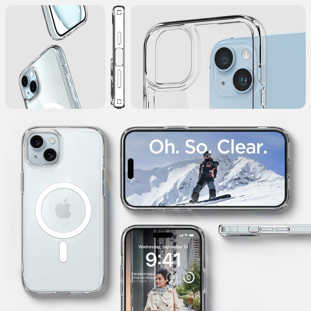 Spigen for iPhone 15 Case, Ultra Hybrid MagFit [Anti-Yellowing] [Compatible with Magsafe] - Clear
