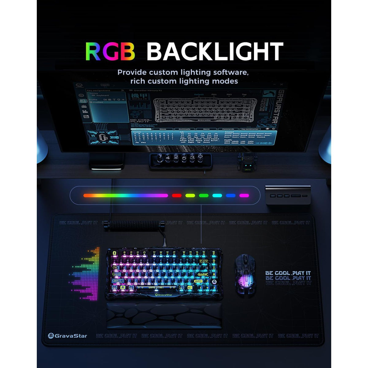 GravaStar Mercury K1 Lite 75% Gaming Keyboard, 2.4GHz/BT/Wired Tri-Mode Wireless Keyboard, Gasket Hot Swappable Mechanical Keyboard, Pre-lubed Linear Switches, RGB Backlit (Transparent Black)