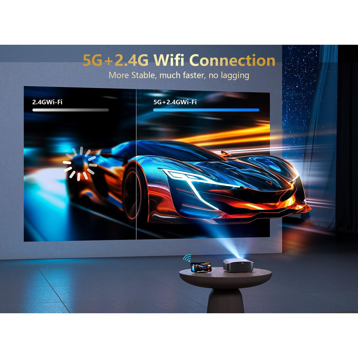 GooDee Smart 4K Projector with 5G WIFI and Bluetooth, Netflix/Amazn Prime Video Certified, Dolby Audio, Outdoor Projector, 400" Zoom Home Theater Projector Compatible with TV Stick,iOS,Android