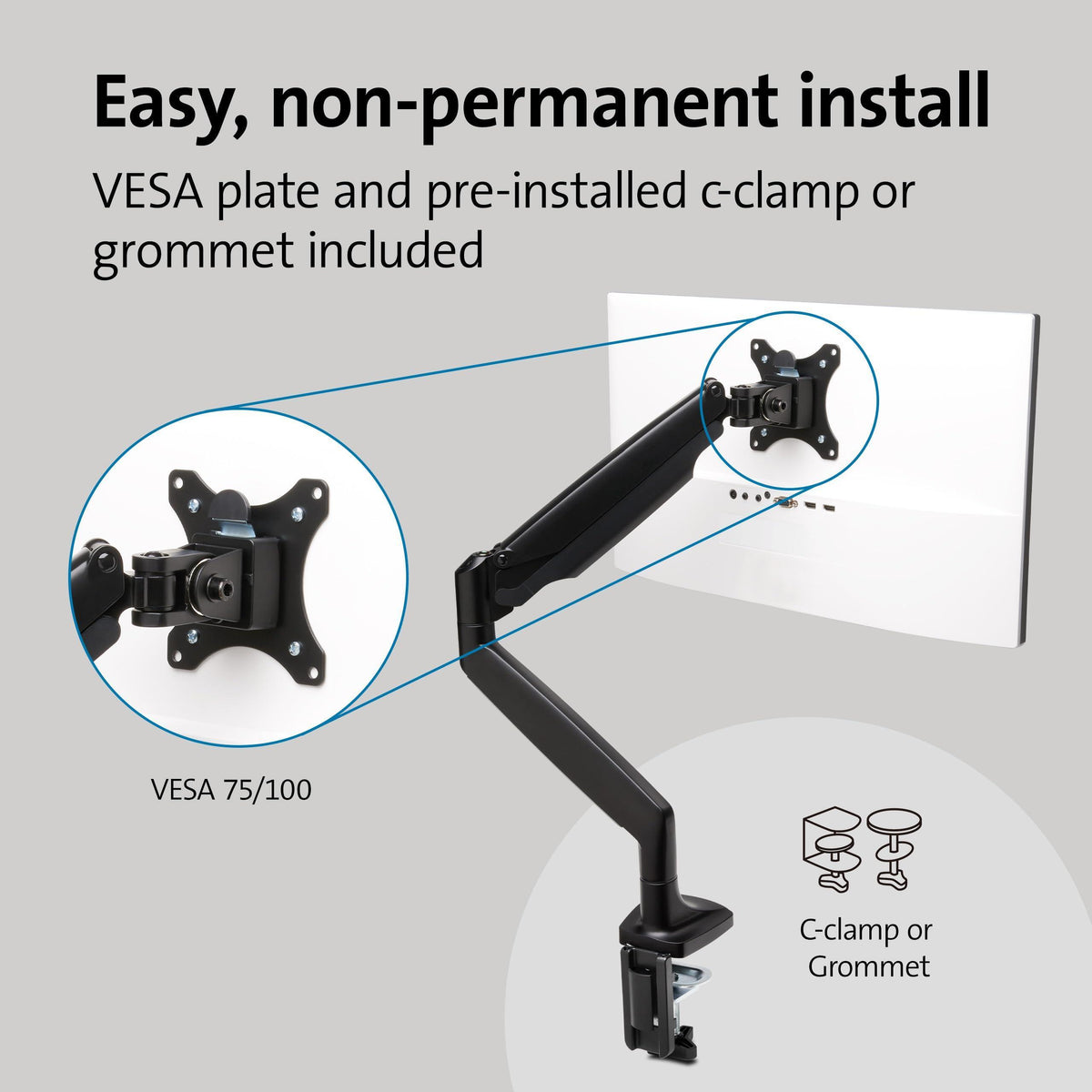 Kensington SmartFit One-Touch Height Adjustable Single Monitor Arm - Black (K59600WW)