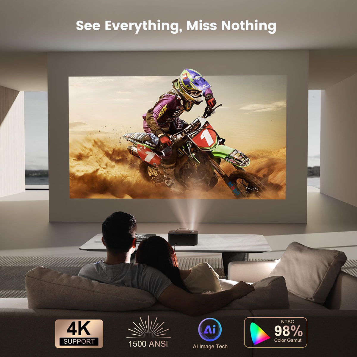 [1500 ANSI/Auto Focus/Built-in APPs] Outdoor-Projector-4K with Wifi6 and Bluetooth, Smart TV OS & DoIby, Portable Projector with Netflix/YouTube/PrimeVideo, ONOAYO 1080P Proyector with 300 ''Display