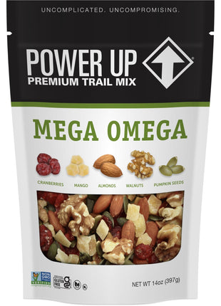 Power Up Trail Mix, Mega Omega Trail Mix, Non-GMO, Vegan, Gluten Free, No Artificial Ingredients, Gourmet Nut, 14 Ounce Bag