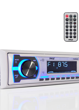 Pyle PLMRB29W Single-DIN In-Dash Digital Marine Stereo Receiver with Bluetooth (White)