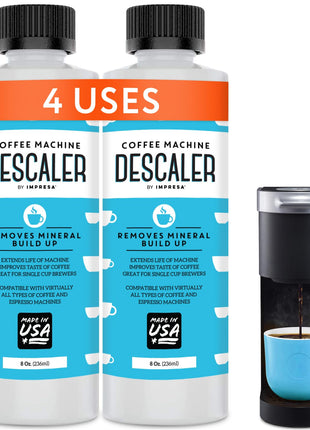 IMPRESA Coffee Machine Descaler, 2-Pack (1-Year Supply) Universal Descaling | Solution for Keurig, Nespresso, Breville, De'Longhi, Jura & Ninja – Coffee Maker Cleaner and Limescale Remover – Made in USA