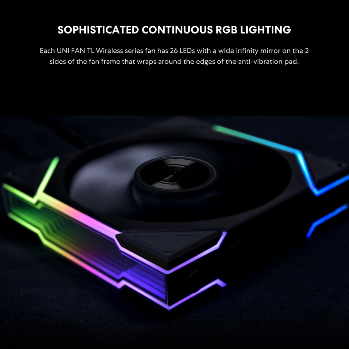Lian Li UNI Fan TL Wireless 120-Triple Pack-2.4 GHz Wireless Signal ARGB Fan-Infinity Mirror-Daisy-Chain Design-Customizable Lighting Effects-Controller Included & Required - Black (12TL1W3B)