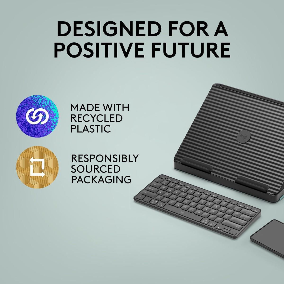 Logitech Casa Pop Up Desk Kit - Adjustable Laptop Stand for Desks, Wireless Keyboard & Touchpad, Bluetooth, USB C Charging, Classic Chic, Green/Black