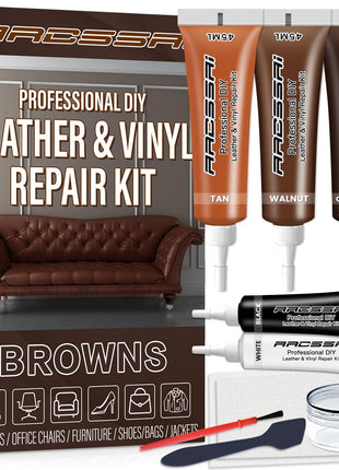 ARCSSAI ARCSSAL Brown Leather Repair Kit for Furniture, Leather Couch Repair Kit for Sofa, Jacket, Car Seats and Purse with Super Easy Instructions, Restores Any Material, Bonded, Pleather, Genuine