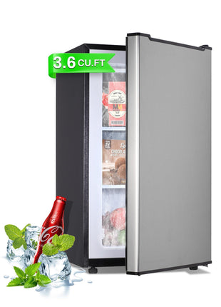 Maine Upright Freezer 3.6 Cu.Ft Mini Freezer with Reversible Stainless Steel Door Freestanding Compact Freezer with 3 Adjustable Thermostat, Small Freezer for Apartment Dorm (Silver)