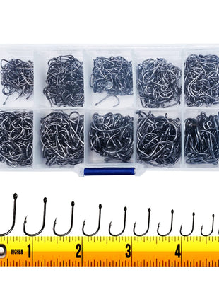 300PCS Small High-Carbon Steel Barbed Fishing Hooks with Holes, 10 Specifications of Fishing Hooks, Portable Boxed Hooks, Hooks That Can Adapt to Various Fishing Environments