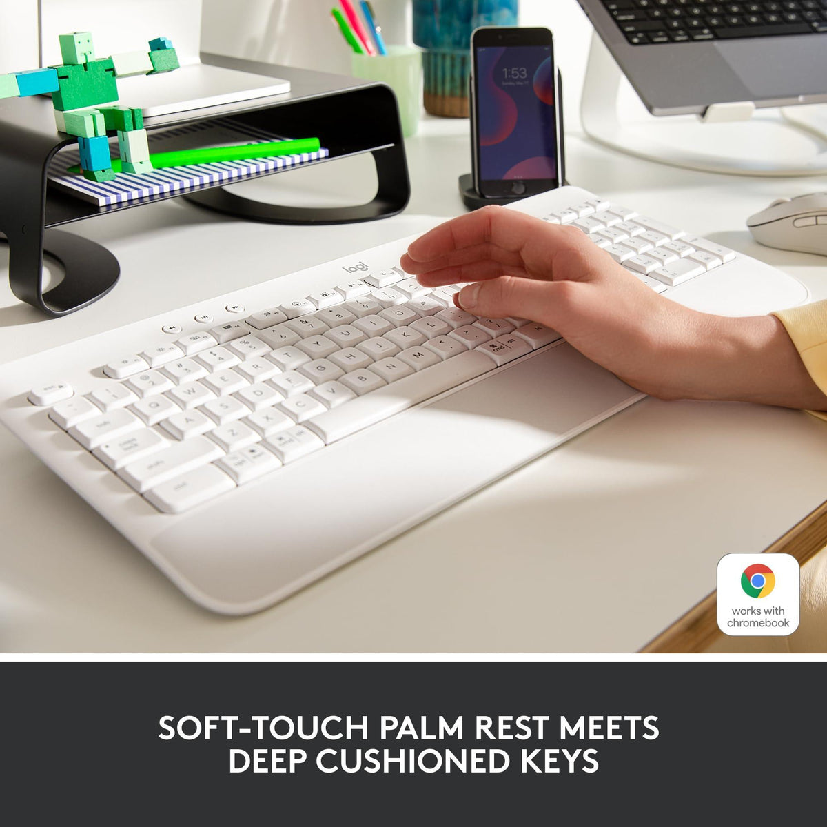 Logitech Signature K650 Comfort Full-Size Wireless Keyboard with Wrist Rest, BLE Bluetooth or Logi Bolt USB Receiver, Deep-Cushioned Keys, Numpad, Compatible with Most OS/PC/Window/Mac - Off White