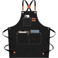 AFUN Chef Aprons for Men Women with Large Pockets, Cotton Canvas Cross Back Heavy Duty Adjustable Work Apron, Size M to XXL (Black)