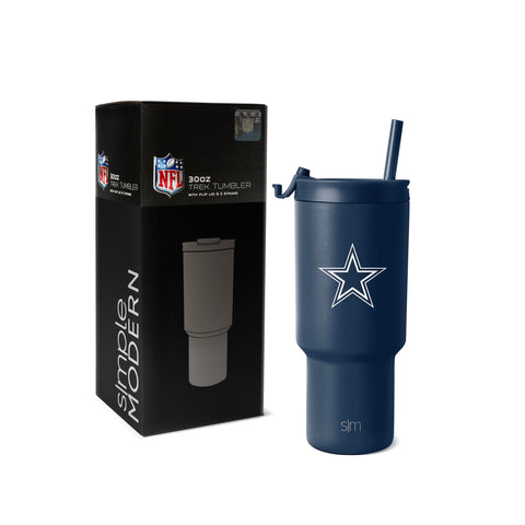 Simple Modern Officially Licensed NFL Dallas Cowboys 30 oz Tumbler with Flip Lid and Straws | Insulated Cup Stainless Steel | Gifts for Men Women | Trek Collection | Dallas Cowboys