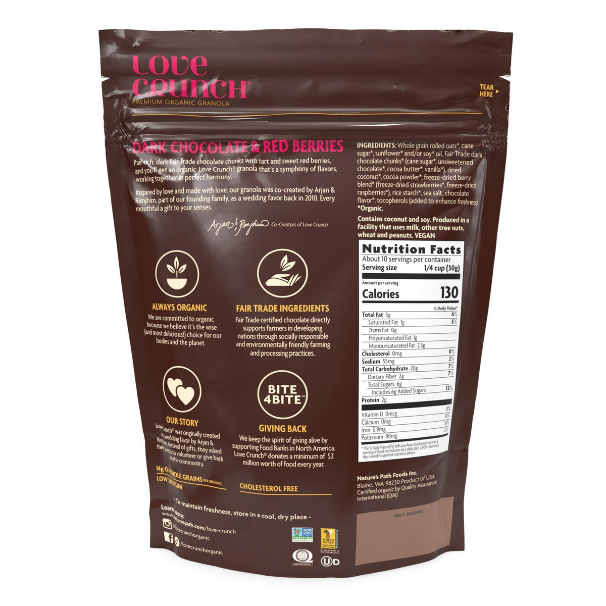 Love Crunch Organic Dark Chocolate & Red Berries Granola, 11.5 oz (Pack of 1), Non-GMO, Fair Trade, by Nature's Path
