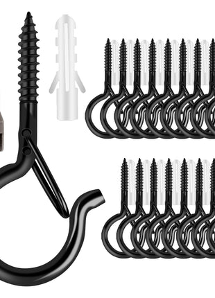 FSAH 36 PCS Q-Hanger Hooks with Safety Buckle, Windproof Screw Hooks for Outdoor String Lights Hanging Christmas Lights, Plants, with 1 Wing Nut Driver