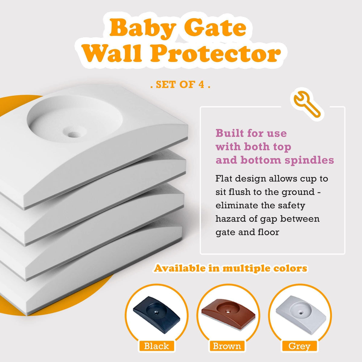 Wall Nanny - Baby Gate Wall Protector (Made in USA) Protect Walls from Pet Gates & Dog Gates - No Safety Hazard on Spindles - for Child Pressure Mounted Baby Gate for Stairs Cup Guard - White, 4 Pack
