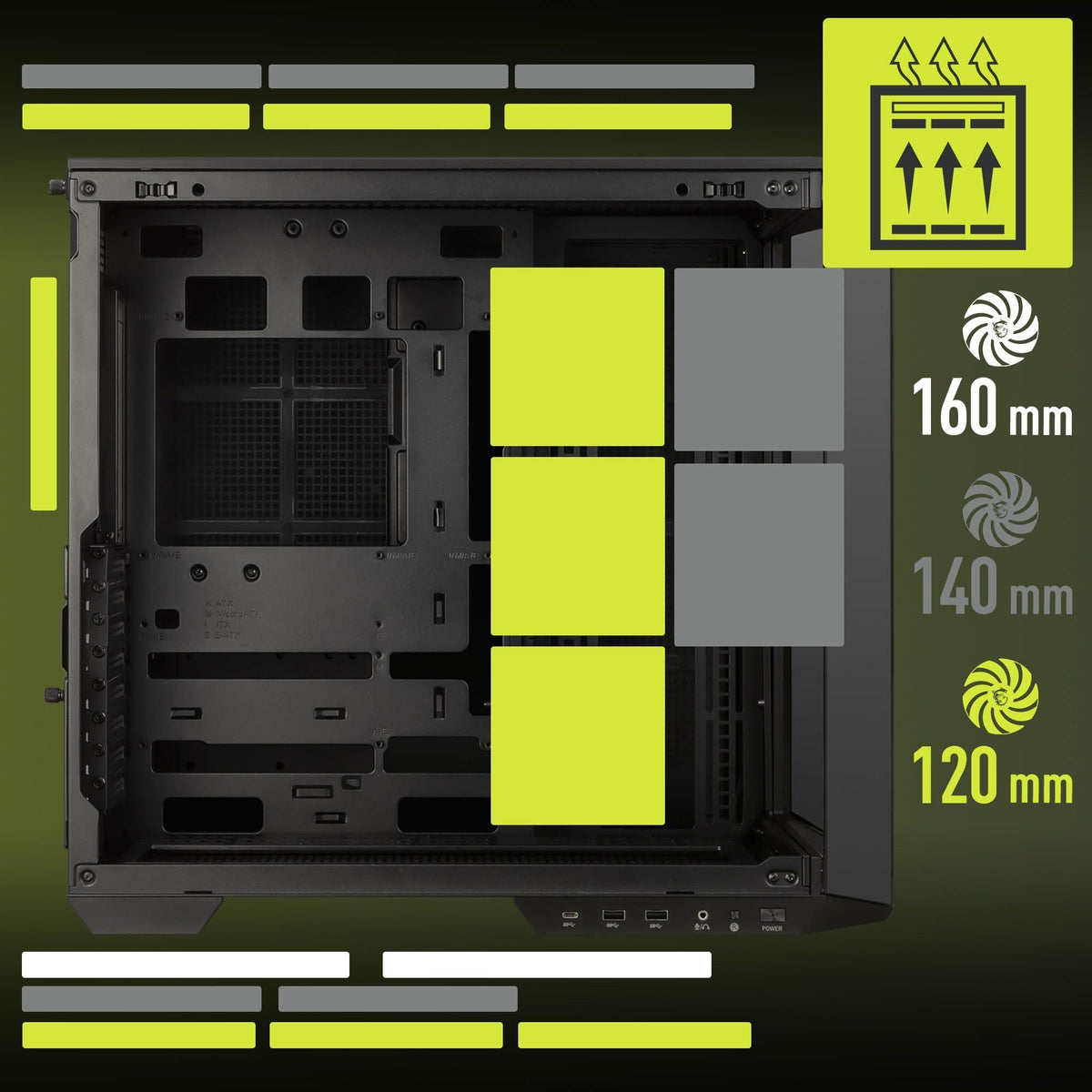 MSI MAG PANO 100L PZ - Premium Mid-Tower Gaming PC Case - Tempered Glass Side Panel - Liquid Cooling Support up to 360mm Radiator - Vented Front Panel