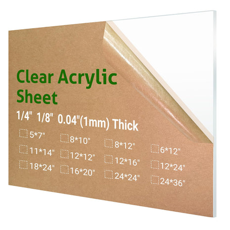 1 Pieces 24 x 36" Clear Acrylic Sheet Plexiglass - 1/4" (6mm) Thick, Use for Craft Projects, Signs, DIY Projects and More; Cut with Saw or Hand Tools, No Laser Cut