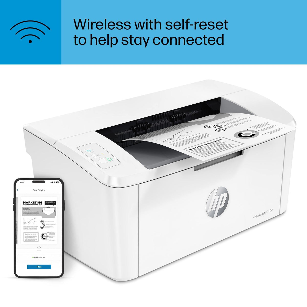 HP LaserJet M110w Wireless Black & White Printer, Print, Fast speeds, Easy setup, Mobile printing, Best for small teams