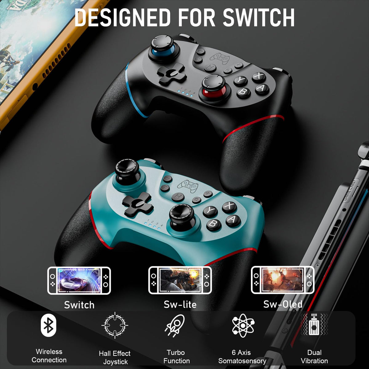 Diswoe Switch Controllers, 2 Pack Wireless Pro Controller for Switch 2/Lite/OLED with Mappable Buttons, Hall Effect Gaming Controller for PC/Android with Motion Control/Vibration/Turbo/Wake Up