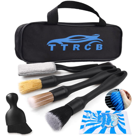 7PCS Car Detailing Brush Set, Ultra Soft Boars Hair Car Interior Detailing Brushes, Car Interior Detailing Kit, Car Cleaning Gel Supplies Kit, Car Dust Brush, Car Accessories for Truck, Suv, Interior
