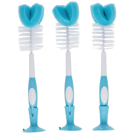 Dr. Brown's Baby Bottle Cleaning Brush with Sponge and Scrubber - Blue - 3-Pack