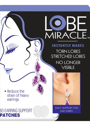 Lobe Miracle- Clear Earring Support Patches - Earring Backs For Droopy Ears - Ear Care Products for Torn or Stretched Ear Lobes (60 Patches)