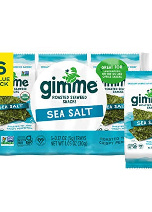 Gimme 6 CT Sea Salt Organic Roasted Seaweed Snacks, 5g, 0.17oz
