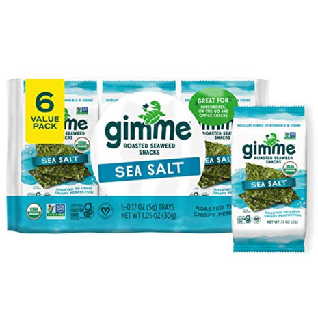Gimme 6 CT Sea Salt Organic Roasted Seaweed Snacks, 5g, 0.17oz