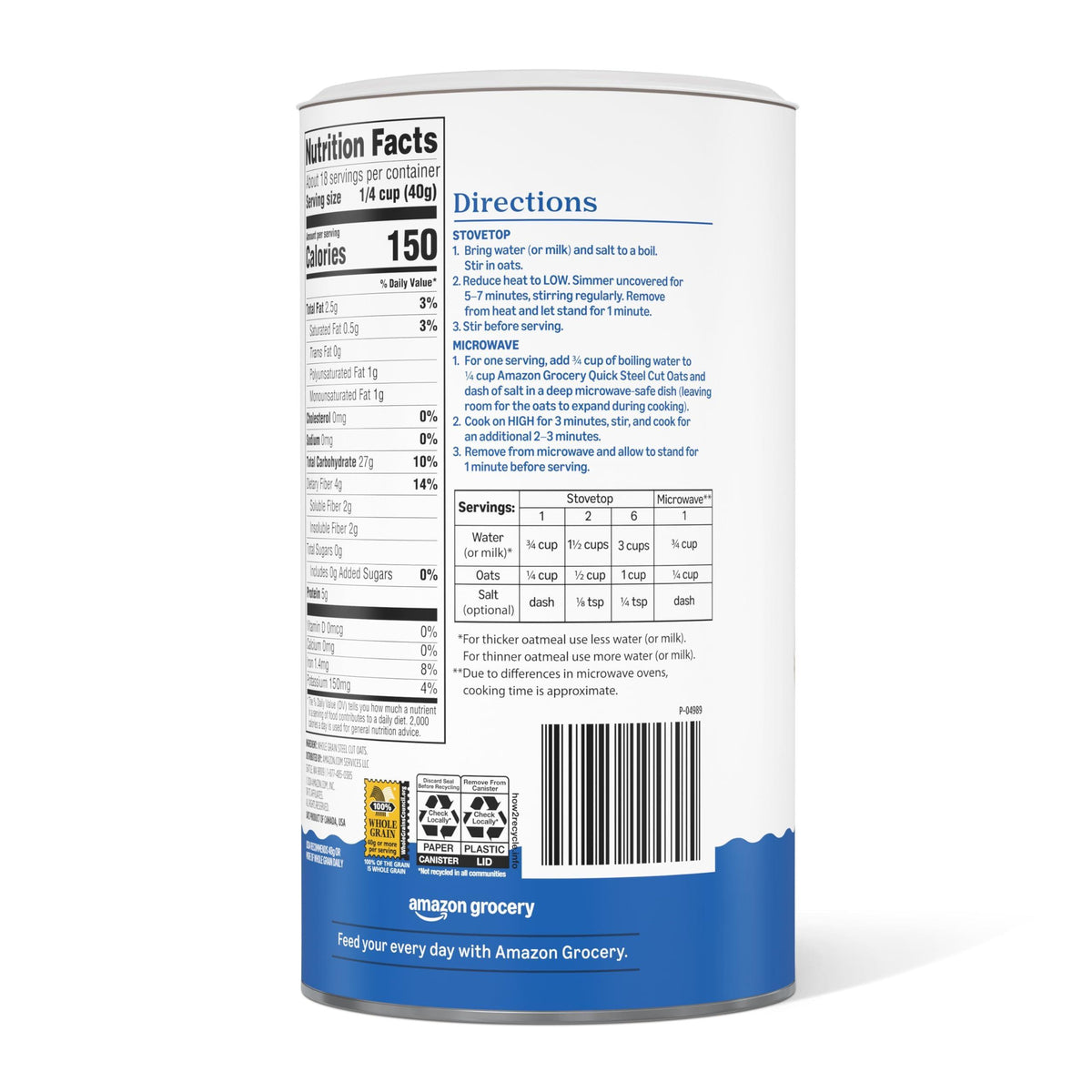 Amazon Grocery, Steel Cut Quick Oats, 25 Oz (Previously Happy Belly, Packaging May Vary)