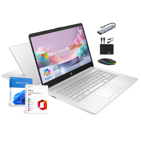HP 14 inch Laptop 2025 Business Student Slim Computer, Lifetime MS Office, Copilot AI, Quad-Core Intel CPU, 16GB RAM, 628GB Storage (128GB UFS+500GB Ext), MarxsolAccessory, Wi-Fi 6, Win 11 Pro, Silver