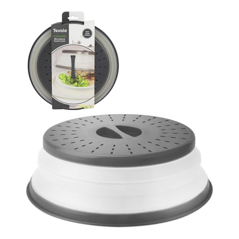 Tovolo Microwave Splatter Cover for Food, Medium (Charcoal) - Collapsible & Vented Silicone Splatter Guard Lid - Microwave Plate & Dish Cover with Handle - BPA-Free Kitchen Gadget for Meal Prep