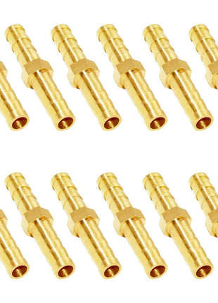 JoyTube Brass Hose Barb Fitting Metals Splicer Mender, 1/4 inch Barb Hose Union Fuel Gas Water Air (Pack of 12)