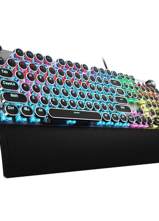 AULA F2088 Typewriter Style Mechanical Gaming Keyboard Wired,Blue Switches,Rainbow LED Backlit,Removable Wrist Rest,Media Control Knob,Retro Punk Round Keycaps,USB Wired Computer Keyboard