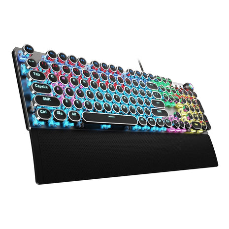 AULA F2088 Typewriter Style Mechanical Gaming Keyboard Wired,Blue Switches,Rainbow LED Backlit,Removable Wrist Rest,Media Control Knob,Retro Punk Round Keycaps,USB Wired Computer Keyboard