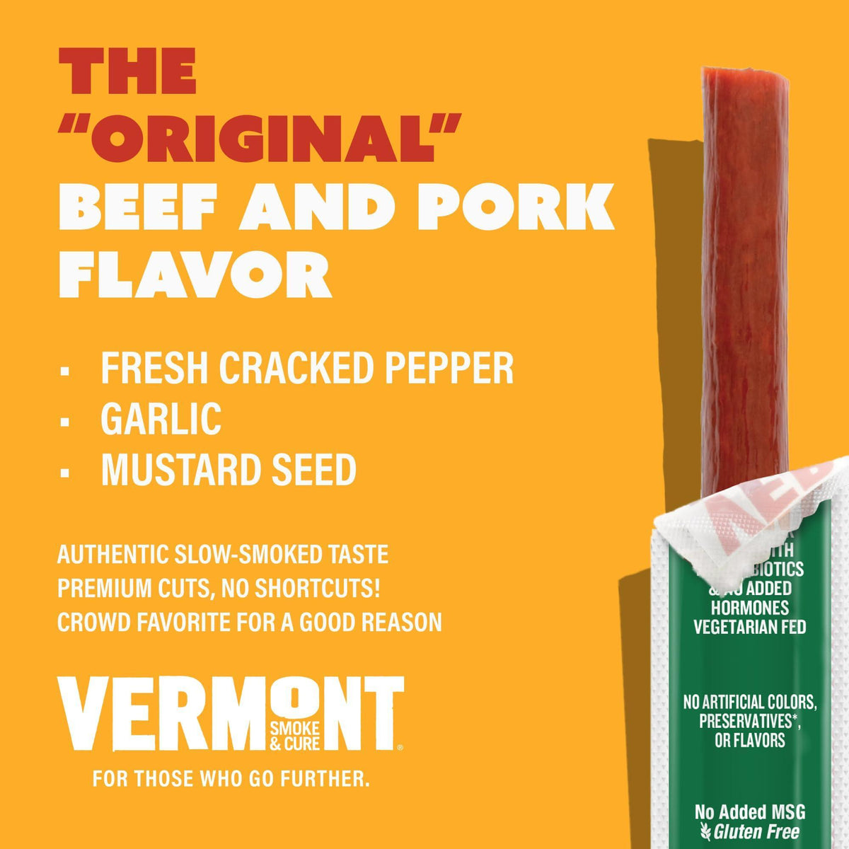 Snack Sticks by Vermont Smoke & Cure – Original Flavor – Beef & Pork – Healthy Meat Protein – 1oz Jerky Stick – 24 count carton